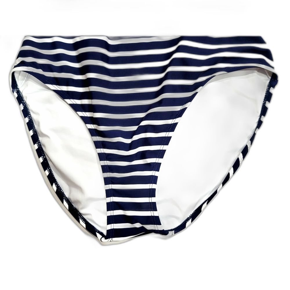 Lands End Navy Stripe High Neck UPF 50 Open Back Keyhole 1pc Swimsuit Women's S - Picture 7 of 10